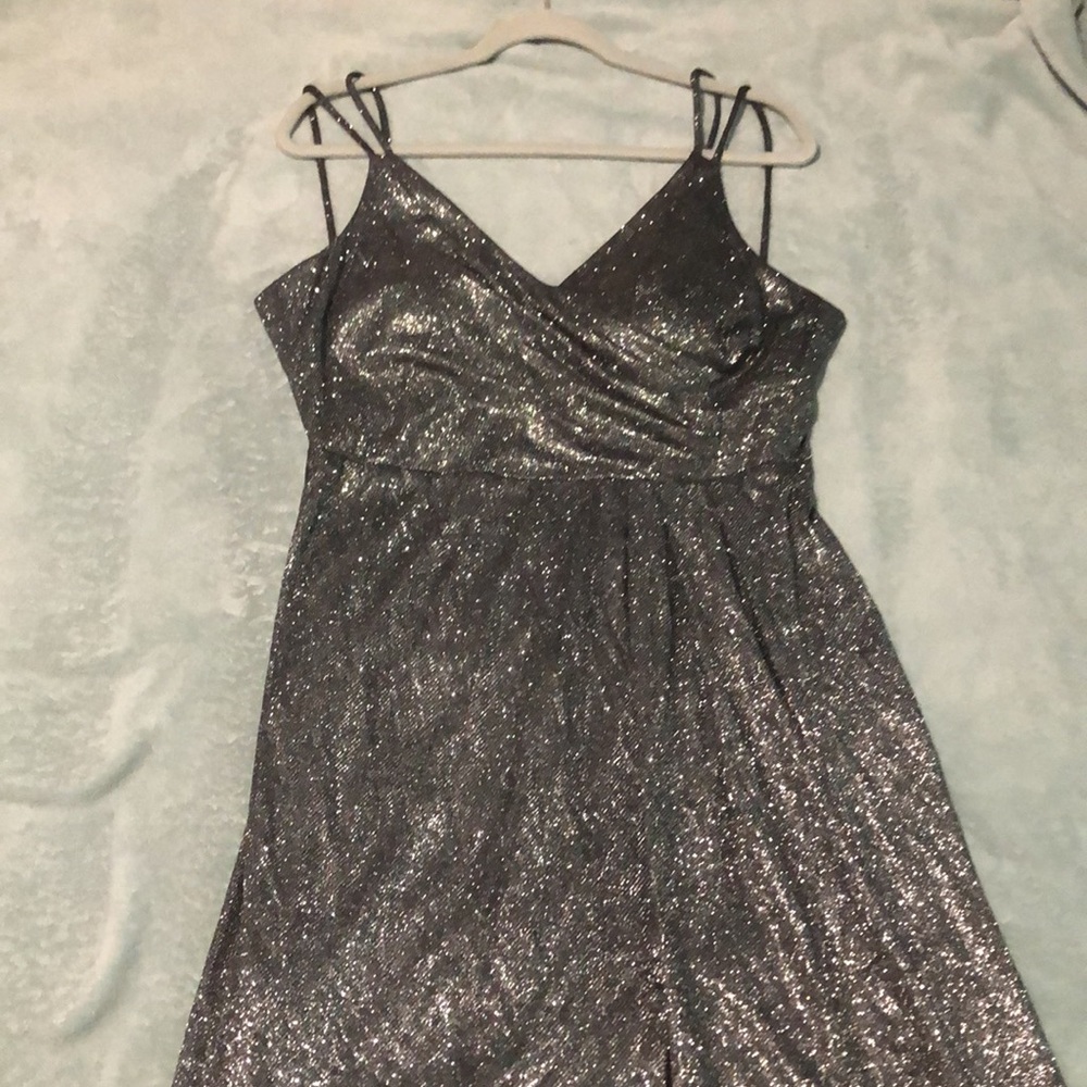 Sparkly black and silver party dress.